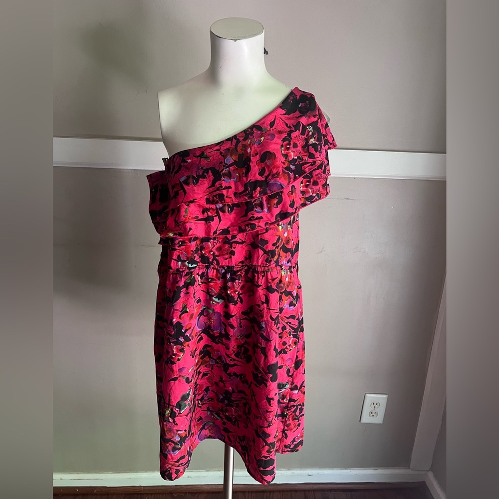 indulge Hot Pink Floral One-Shoulder Ruffle Dress